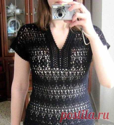 Ажурная черная кофта крючком. summer openwork crochet sweater |