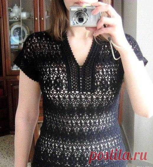 Ажурная черная кофта крючком. summer openwork crochet sweater |
