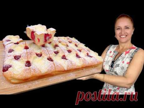 🍒 Кремовый ПИРОГ с МАЛИНОЙ нежный и воздушный Люда Изи Кук выпечка к чаю как испечь малиновый пирог