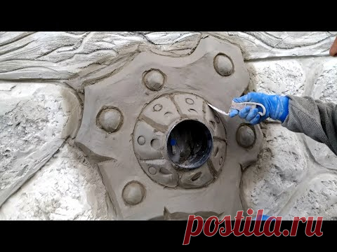 оформление  ЦОКОЛЯ  дома  декоративный  камень.    оформление  ВЕНТИЛЯ  под  ковку  из  цемента.