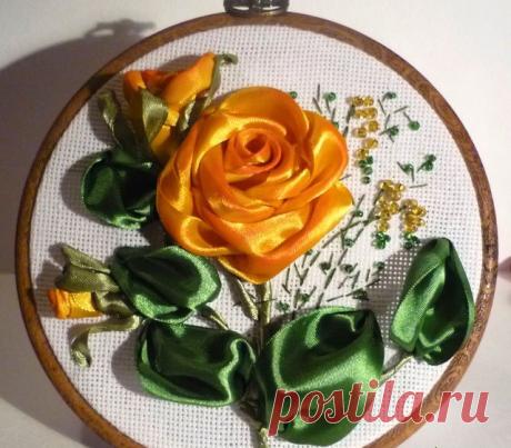 Вышивка лентами. Роскошные желтые розы. Подробный мастер класс!