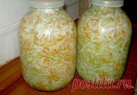 Самая простая и вкусная квашеная капуста.
                
капуста белокочанная (небольшой) — 1 вилок
морковь (крупные) — 2 шт.
вода — 2 л
соль — 3 ст. л.
сахар — 2 ст. л.
специи (по вкусу)
         
Нарезаем капусту - как любите. Очень тонко и мелко или покрупнее.
Натираем на крупной тёрке морковь.
Всё перемешиваем, перетираем руками и утромбовываем, складываем в стеклянную банку. Банку ставим в глубокую миску.
Заливаем остывшим рассолом - кипятим 2 л. воды с 3 ст. л. соли.
Заливаем так, чтобы