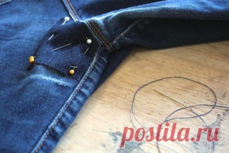 Как заштопать джинсы между ног на машинке, вручную незаметно, красиво. Мастер-класс с фото
