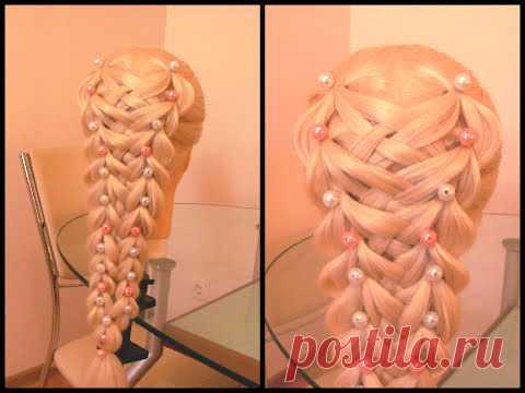 Коса с резиночками и бусинами. Очень просто. Видео-урок.