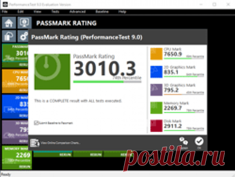 PassMark PerformanceTest - PC benchmark software.
Быстрое, простое в использовании, тестирование скорости ПК и бенчмаркинг. PassMark PerformanceTest позволяет объективно оценивать ПК с помощью различных тестов скорости и сравнивать результаты с другими компьютерами.
Ссылка для скачивания внизу страницы.
Free на 30 дней.