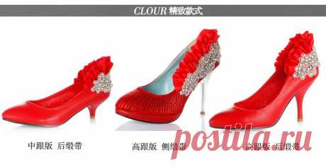 中国纯手工定制低跟高跟超高跟红色防水台水晶蕾丝新娘鞋婚鞋女-淘宝网