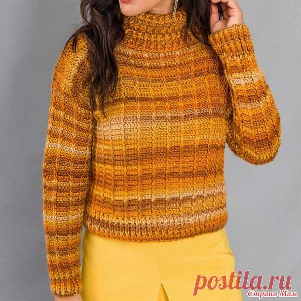 Горчично-жёлтый меланжевый свитер с объёмным воротом. - Все в ажуре... (вязание крючком) - Страна Мам