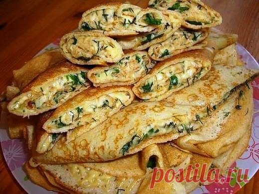 Вкуснее только у мамы — блинные конверты с сыром и зеленью
