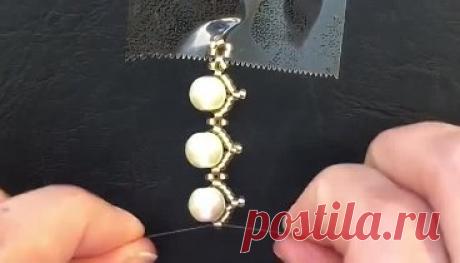Браслет зиг заг с жемчугом. Автор мк Sonysree Creations