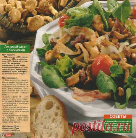 Листовой салат с лисичками
