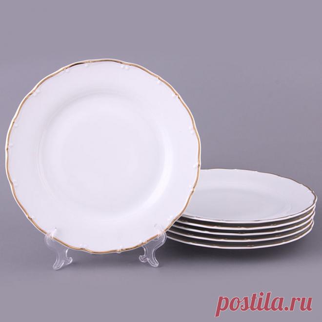 Магазин подарков ру, ПОСУДА, СЕРВИРОВКА, КУХНЯ, Сервировка стола, Тарелки, Набор тарелок 25 см Офелия 662 Золотая обводка
