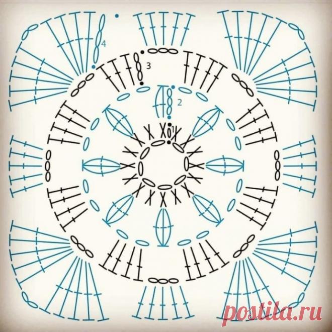 Квадратные мотивы крючком в вашу копилку