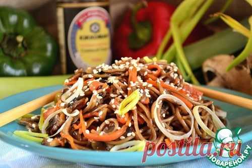 Соба с шампиньонами и морковью - кулинарный рецепт
