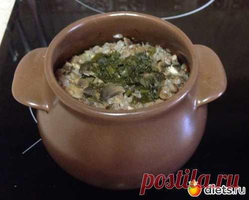 Гречневая каша с мясом и грибами - 266 ккал на горшочек!