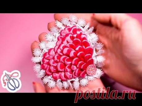 Сердце Канзаши из узкой ленты и кружева / видео урок / мастер класс - YouTube