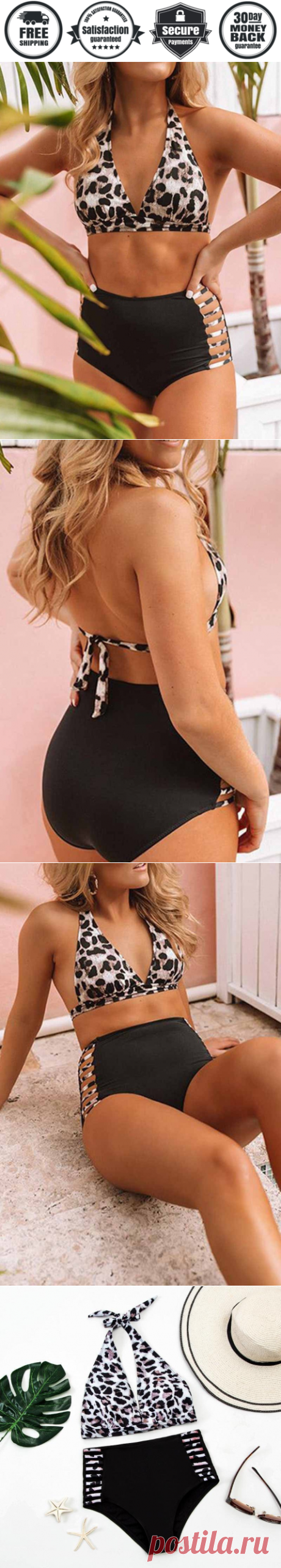 Two-piece Leopard Print Hollow Split Triangle Bikini - Cicicloth