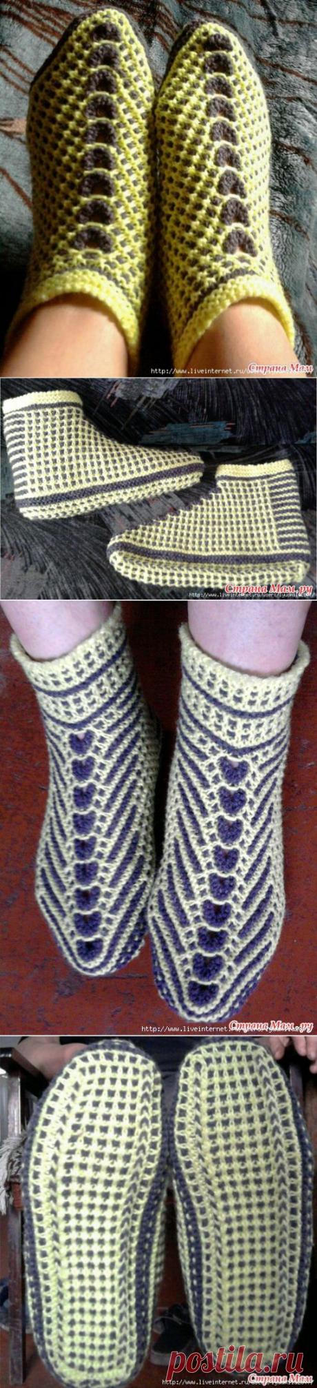 Подследники-тапочки-носки на двух спицах .