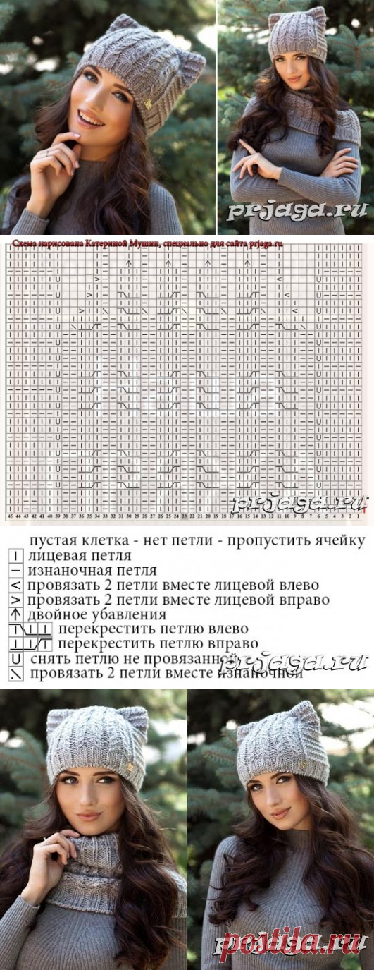 Шапочка кошка спицами
