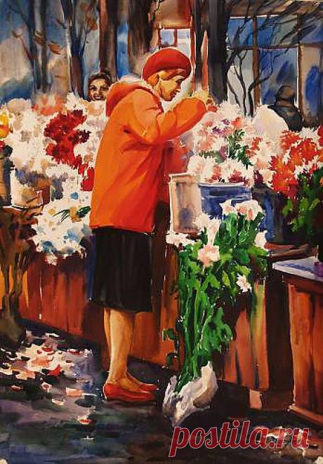 Картина : Цветочный рынок. Автор Иван Иванович Максимюк