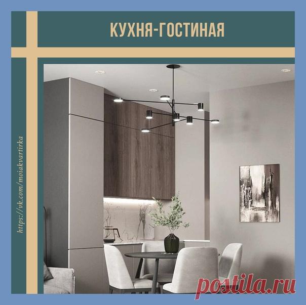 Все о дизайне интерьера Красота в ЖК Discᴏvery . Кухня-гостиная 17 кв.м.