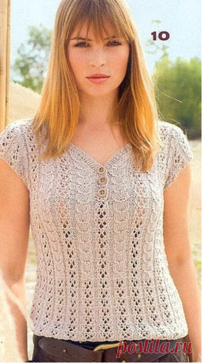 Летний топ с планкой на пуговицах. Спицами. / Обсуждение на LiveInternet - Российский Сервис Онлайн-Дневников