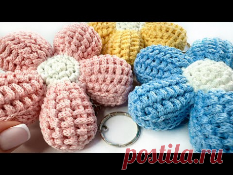 🌸 Как связать на сумку красивый брелок крючком? Тунисский цветок крючком