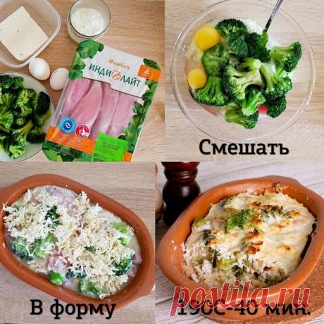 Индейка с брокколи

На 100 г: ~ 110 ккал БЖУ: 14/5/4

Ингредиенты
300 г индейки
230 г йогурта
2 яйца
250 г брокколи
50 г сыра (на мелкой терке)
Соль, черный перец

Способ приготовления:
Индейку нарезать кубиком. Брокколи разморозить или разобрать на соцветия свежую.
В миске смешать все ингредиенты, кроме сыра. Форму смазать маслом. Выложить массу в форму, посыпать сыром. Готовить на 190С 40 минут.