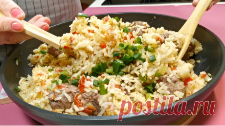 Засыпаю рисом фрикадельки на сковороде. Готовлю простой и вкусный ужин (делюсь своим рецептом) | Розовый баклажан | Яндекс Дзен