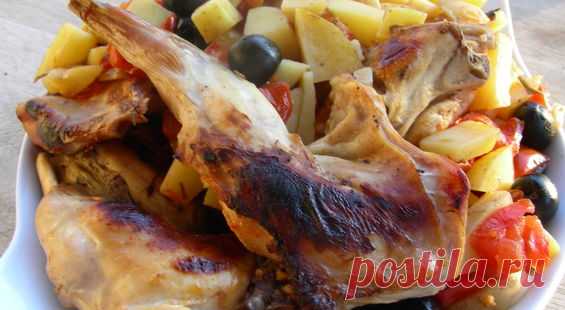 Кролик по-итальянски с оливками, базиликом и  розмарином