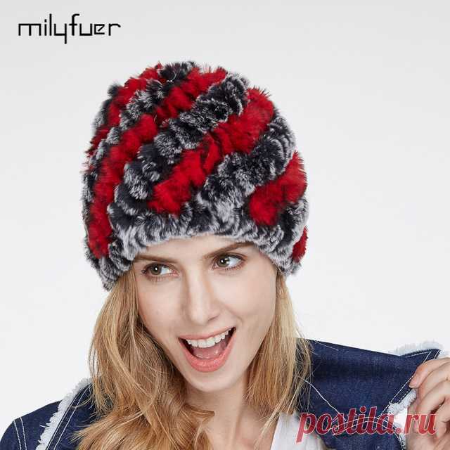 Milyfuer реального кролика рекс Мех животных Шапки женский волос модные Мех животных Кепки S осень зима Утепленная одежда уха Велоспорт Кепки вязаная шапка для для женщин Кепки купить на AliExpress