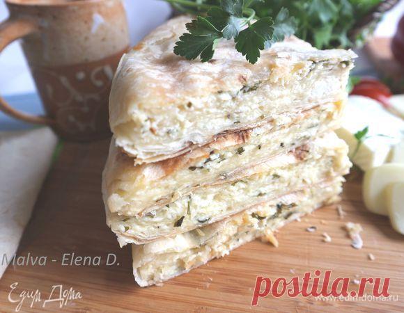 Ленивая ачма «Три сыра». Ингредиенты: лаваш тонкий, сулугуни, сыр адыгейский