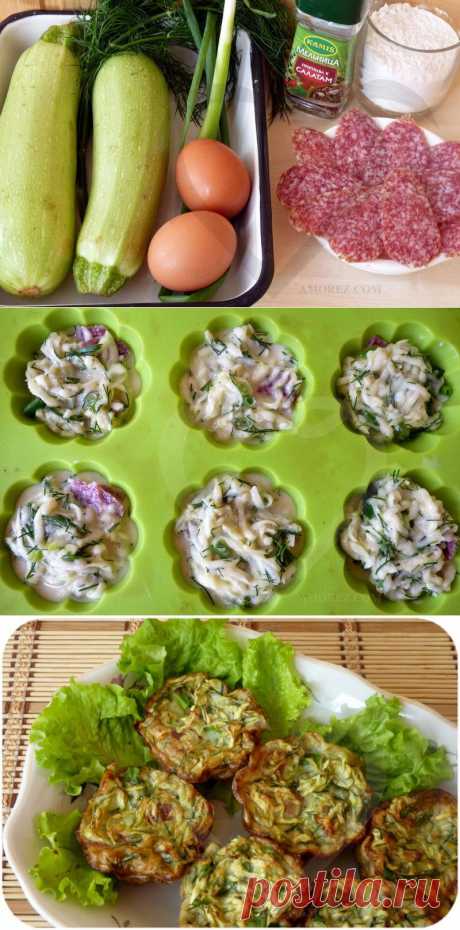 Кабачковые кексы с колбасой
