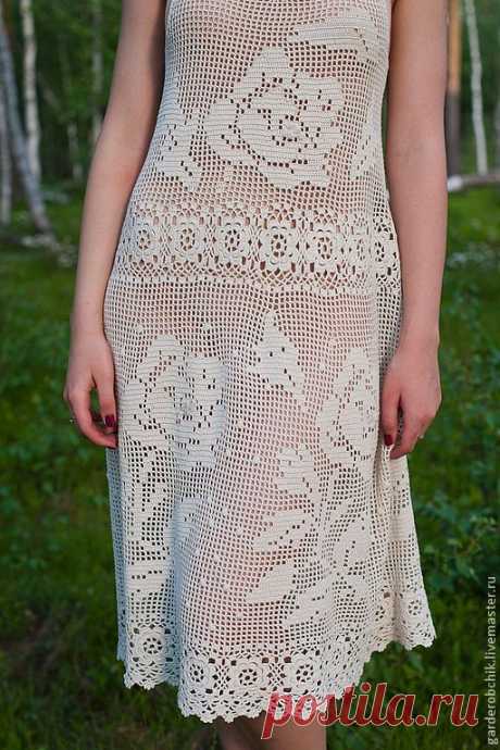 Filet Roses Crochet Dress 45A