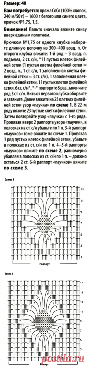 Вязаное летнее пальто крючком схема и описание. Пальто-шазюбль с узором паучки. | Я Хозяйка