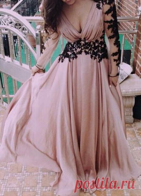 Длинные рукава V шеи Кружева Лоскутная платья макси | modlily.com