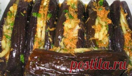 Квашеные баклажаны, фаршированные морковью и луком