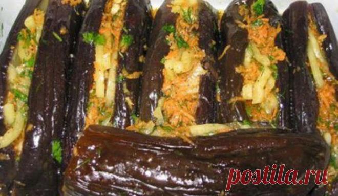 Квашеные баклажаны, фаршированные морковью и луком