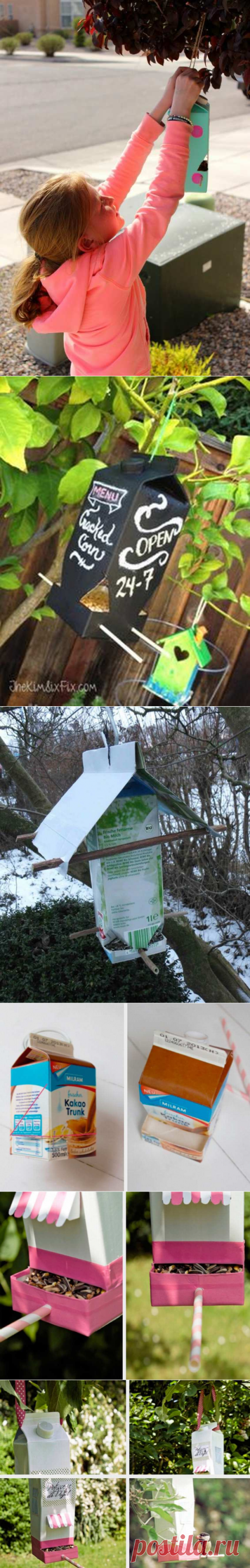 Кормушка из коробки от сока из простых прорезей