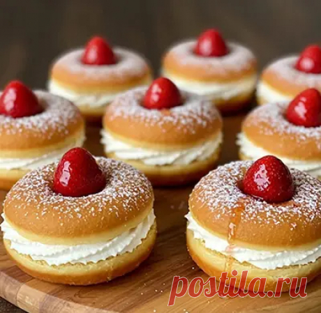 Пончики с кремом шантильи и клубникой: пошаговый, фото рецепт