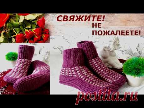 Носки на 2х спицах с оригинальным узором.Socks with 2 spokes with an original pattern.