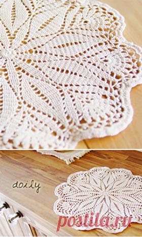 Кружевная салфетка Красивая воздушная салфетка выполнена вязанием по кругу крючком. Для вязания выбирайте тонкую хлопковую пряжу классического белого цвета. Такая...
