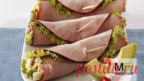Ветчинные конвертики с салатом - кулинарный рецепт. Миллион Меню
