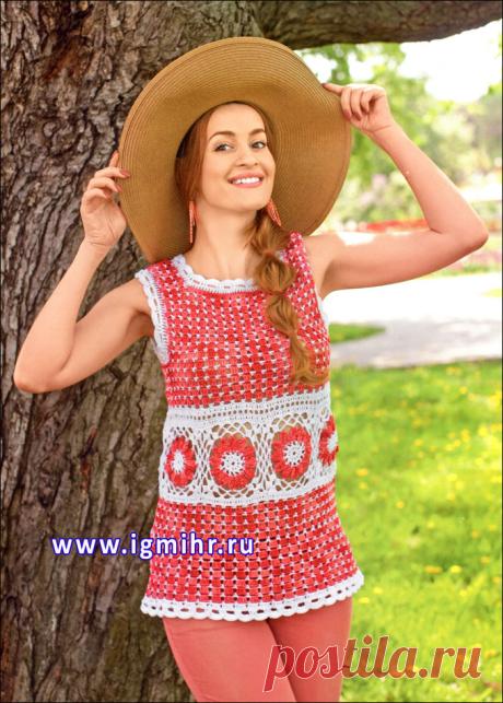 Бело-красный летний топ. Крючок