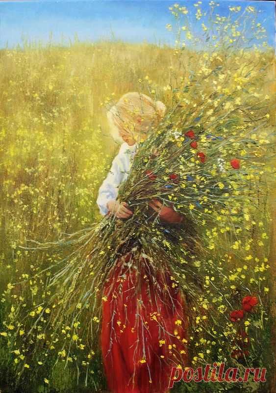 Painting oil Girl with flowers Woman original painting on canvas Nature painting Flowers artwork Woman picture Woman flower art Gift for her