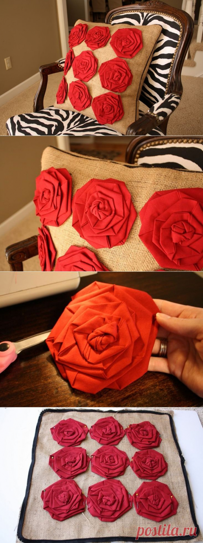 Шьем подушку с розами. Sew the pillow with roses. DIY tutorial ~ HandMadiya.com
