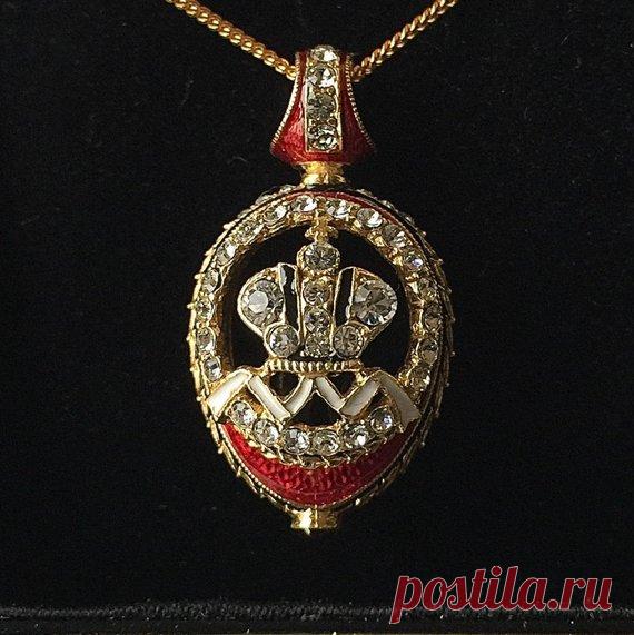 NECKLACE CROWN Guilloché blue enamel Faberge style | Etsy