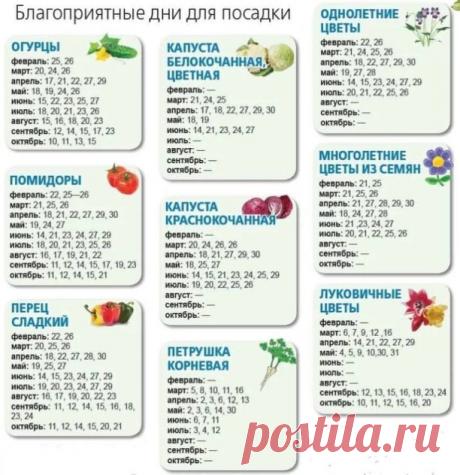 Очень полезна табличка!
Благоприятные дни для посадки растений