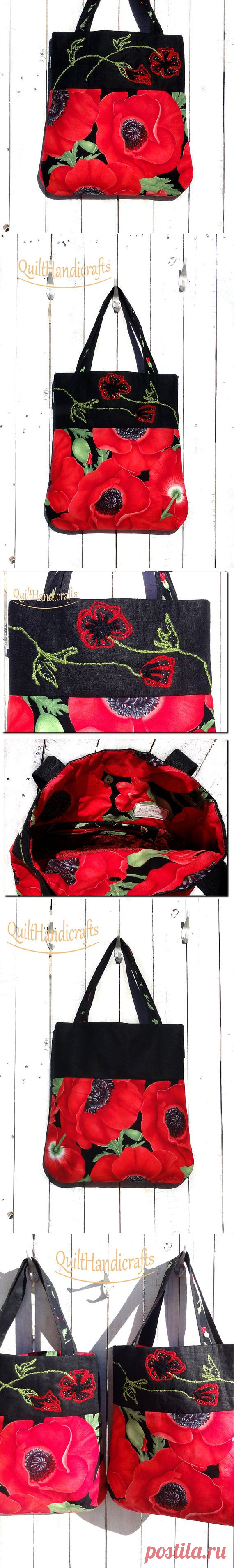 Linen bag for women Gorgeous floral embroidery by QuiltHandicrafts