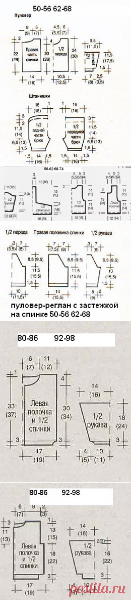 Примерные выкройки для детей кофточек- пуловеров