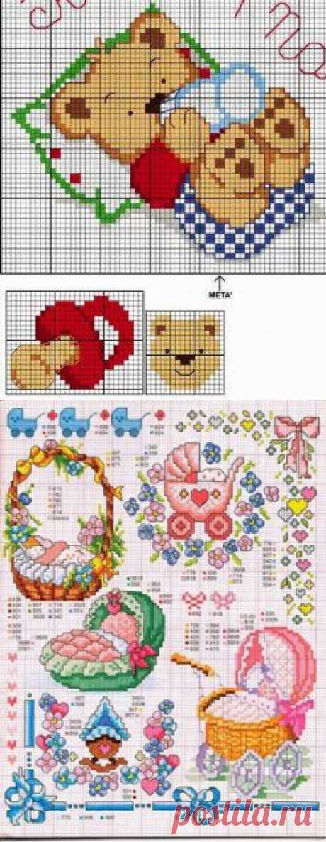 55 gráficos de ponto cruz para bebês вышивка новорожденному